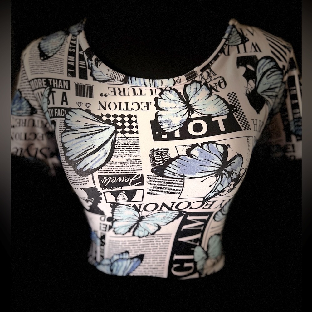 Love Streak Blue Butterfly Crop Top